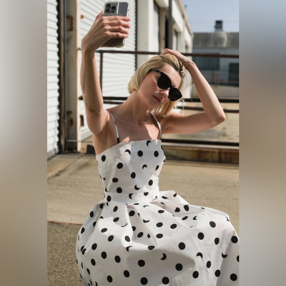NWT Elegant Black and White Polka Dot Dress